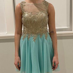 GLS Apparel Gold & Teal Dress Size Small